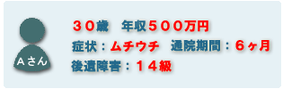 ケース1・30歳年収500万円 ムチウチで通院6ヶ月、後遺障害14級の例